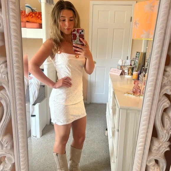 Lucy in the sky dress, white with orange detailing, size small(2-4). - Picture 2 of 6